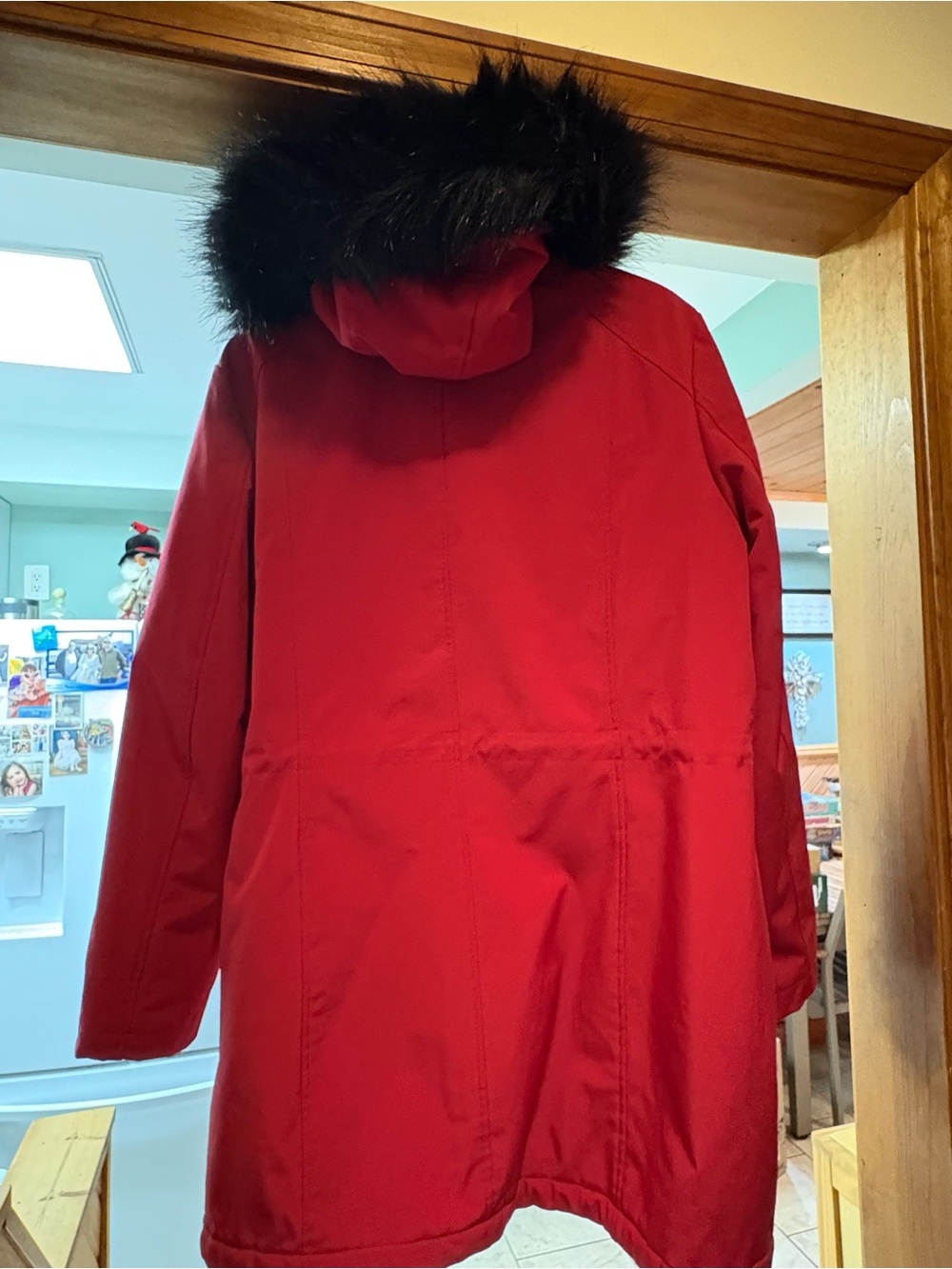 Calvin Klein Red Faux Fur Lined Parka Coat Women’s Size L - Picture 6 of 10
